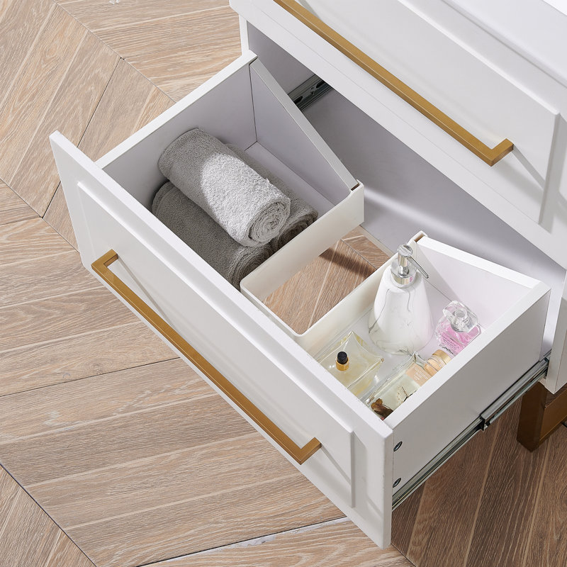 23.62'' Single Bathroom Vanity with Solid + Manufactured Wood Top, Gold