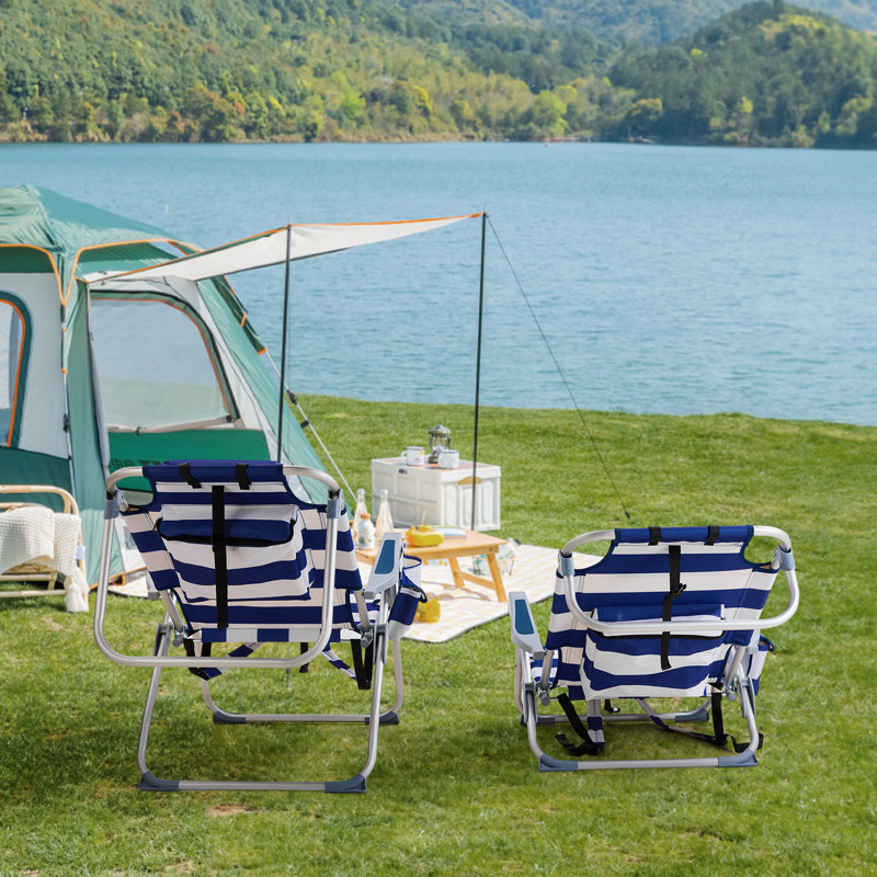 Aluminum Folding Backpack Beach Chair, Blue/White
