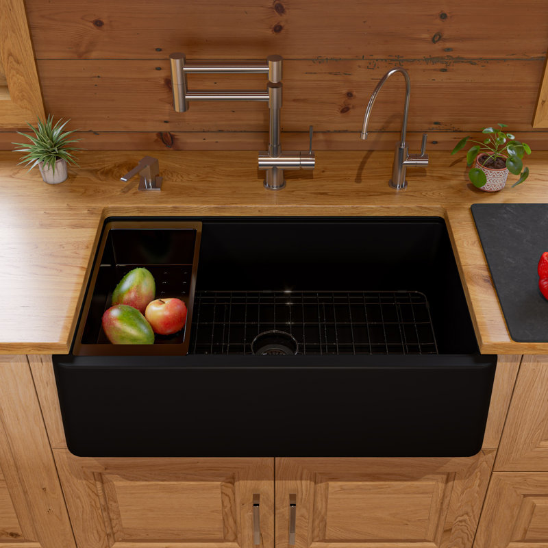 33'' L Single Bowl Granite Kitchen Sink, Matte Black