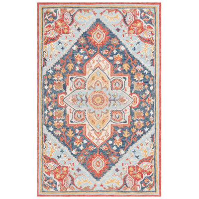 Sharl Hand Tufted Wool/Cotton Oriental Rug in Navy/Red