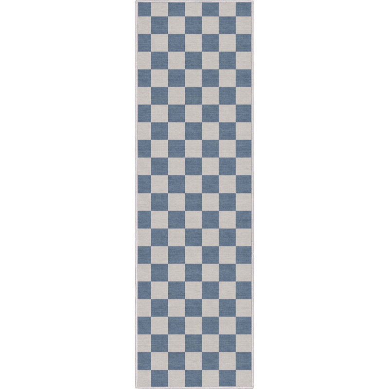 Tapis carré bleu Kehr, Tapis de couloir 2 pi 3 po x 7 pi 3 po