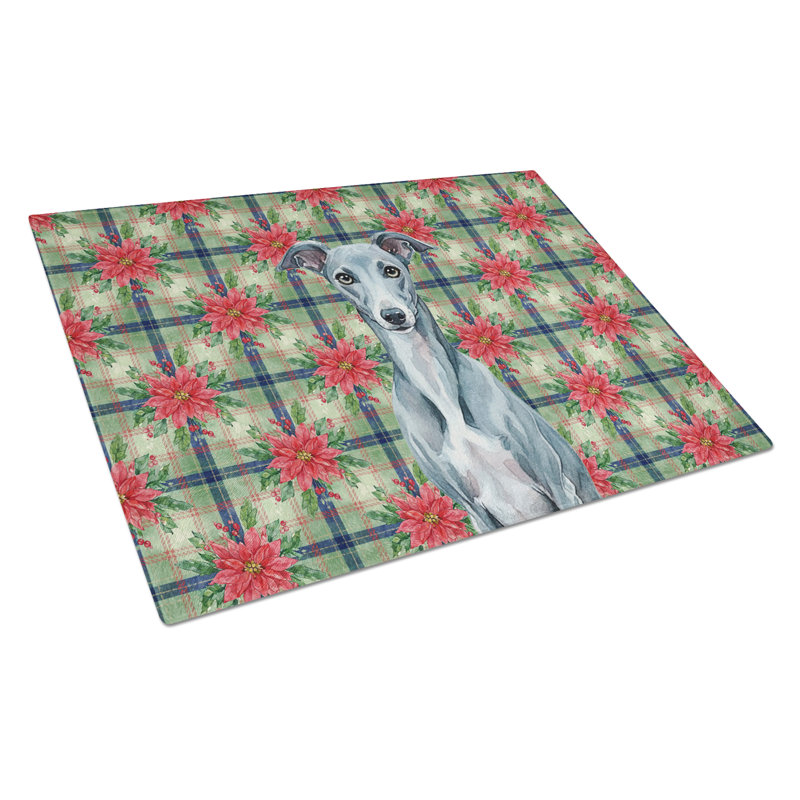Planche à découper en verre Blue Whippet Christmas PoinsettIas, Bleu