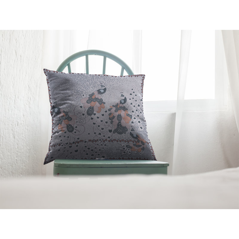 Coussin intérieur zippé Painted Peacock Broadcloth, 18" x 18", Gris / blanc