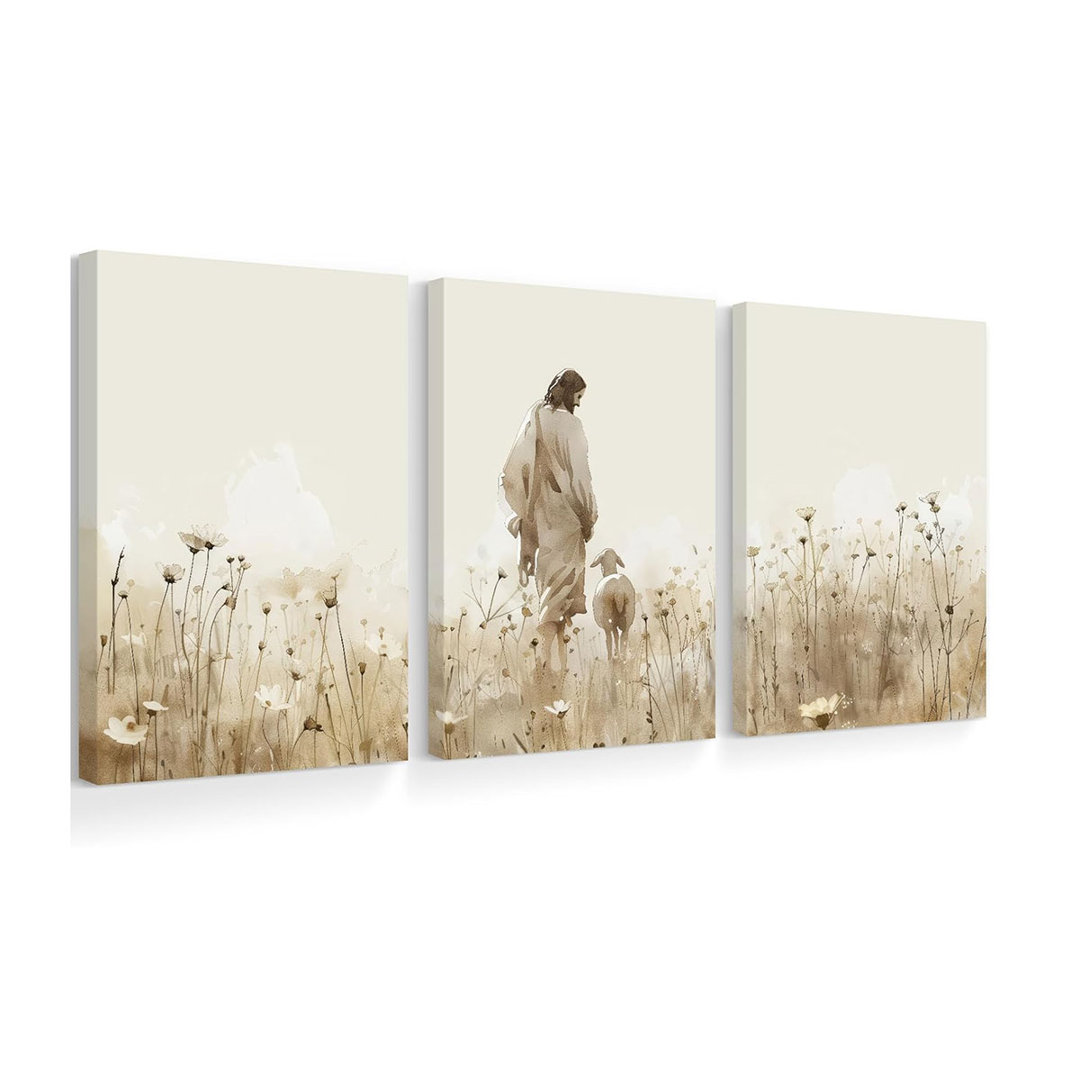 Jesus Leaves the 99 Sheep Wall Art Christian Canvas Poster Jesus and Lamb Wall Decor Religious Pictures Lost Sheep Painting God Christ Painting Artwor