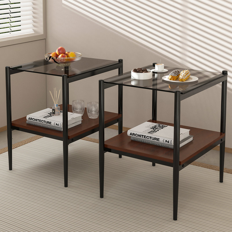 Ensemble de 3 tables basses et tables de bout, table en verre trempé avec panneau de fibres à densité moyenne, tables modernes pour le salon, verre