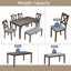 Ensemble de salle à manger 6 pièces en bois d'acacia brun chaud avec table rectangulaire, chaises rembourrées et banc, style campagne moderne