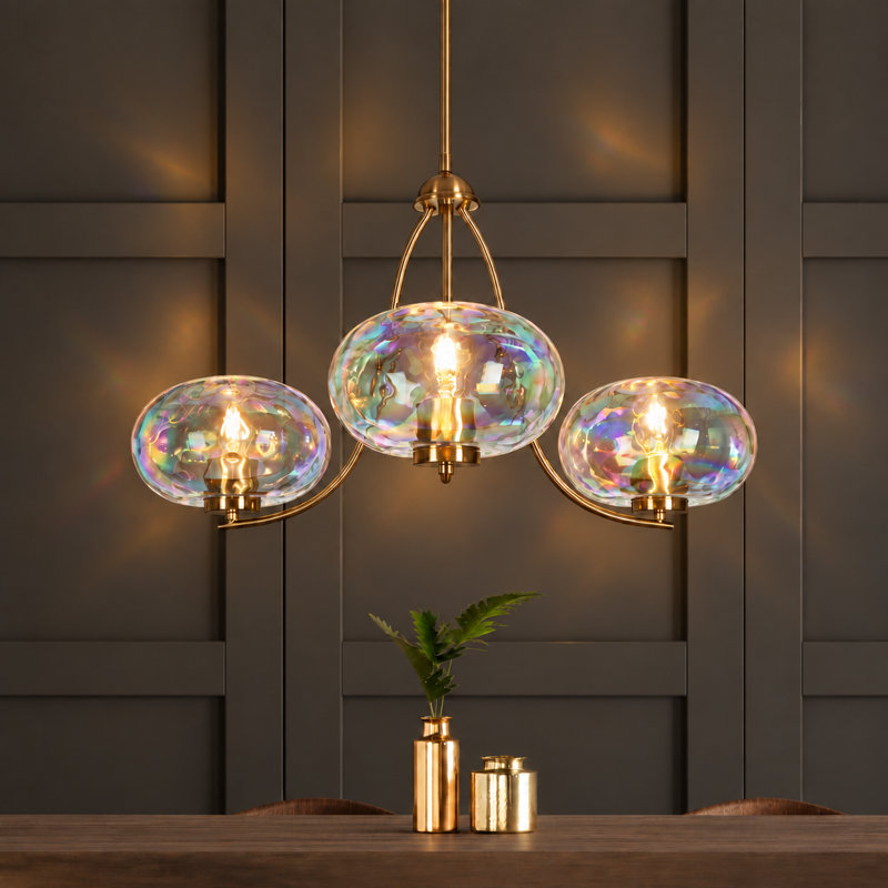 Lustre à 3 lumières à intensité variable avec verre arc-en-ciel Mourine