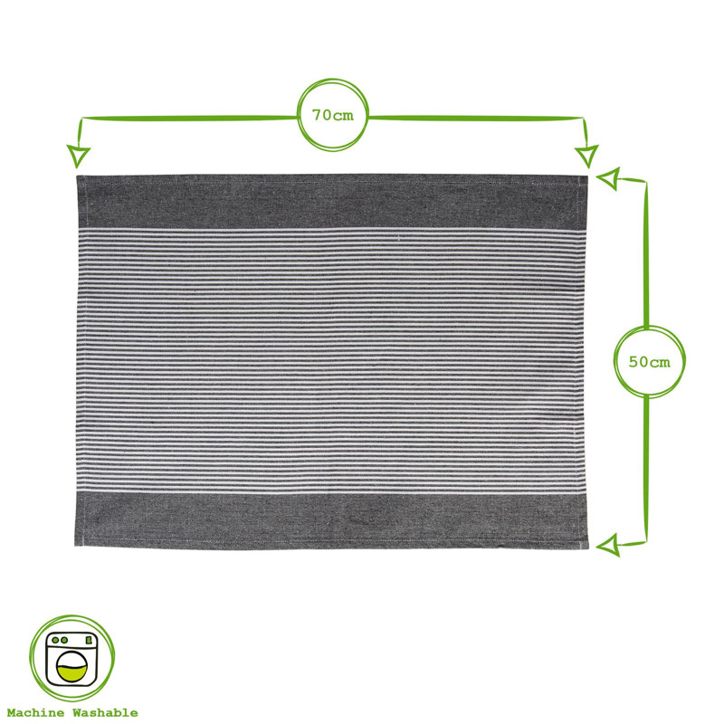 Nicola Spring Cotton Tea Towels - 70cm x 50cm - Grey Pinstripe, Light Grey