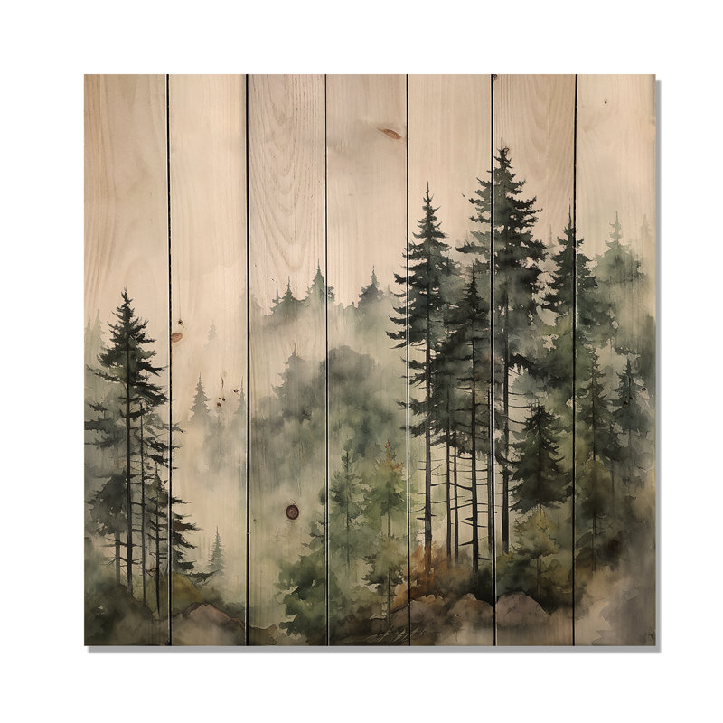 «Jakoby Pine Tree Misty Morning I», reproduction sur bois naturel, H 30 po x l 30 po x P 0,78 po
