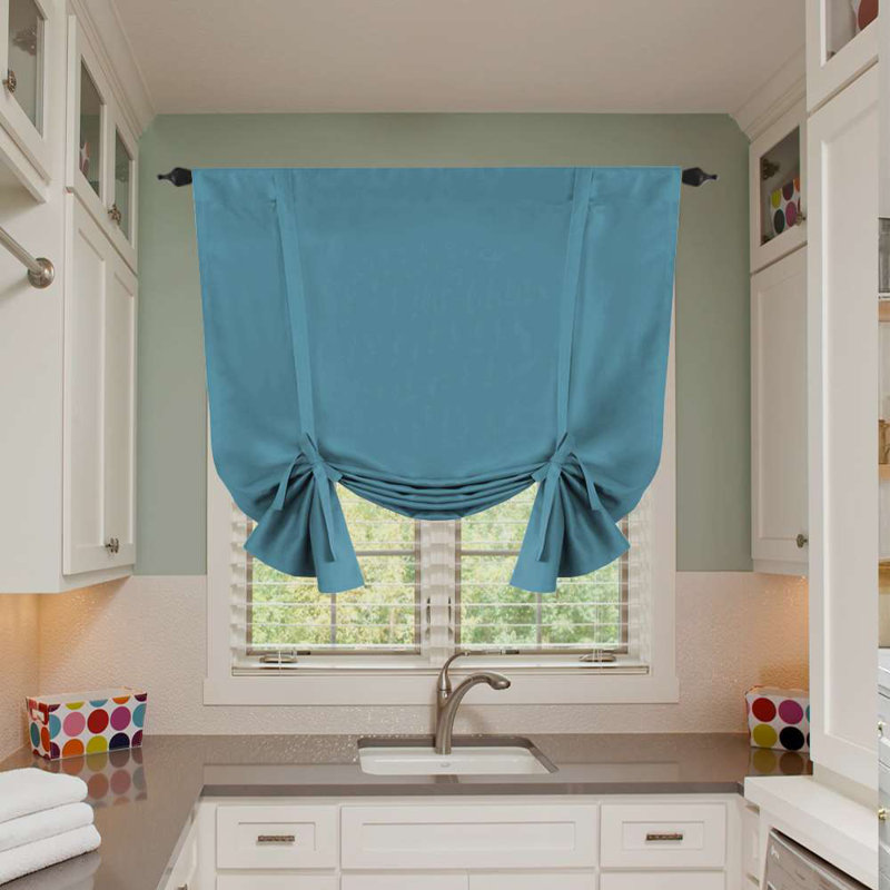 Curtain Thermal Insulated Tie Up Window Shade Light Blocking Curtains for Bathroom, Rod Pocket Single Panel, Storm Blue