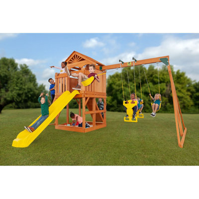 Timber Valley Swing Set with Wooden Roof