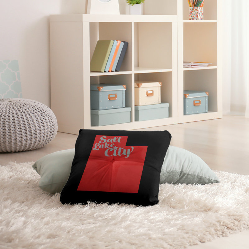 Coussin de plancher touffeté, 30 po x 30 po, Noir / Rouge, Salt Lake City