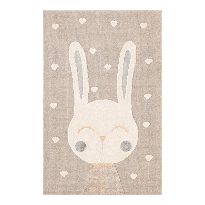 Unique Loom Heart Bunny  Whimsy Kids Rug, Rectangle 5'3" x 8'