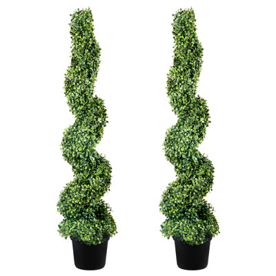 Spiral Artificial Tower 2 Pcs Plastic Pe Iron 122cm Tall No Watering Evergreen All Seasons