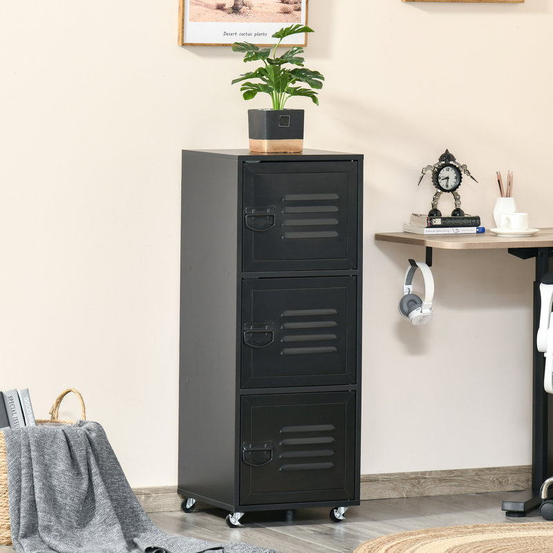 3 -Door 3 -Shelf Storage Cabinet, Black