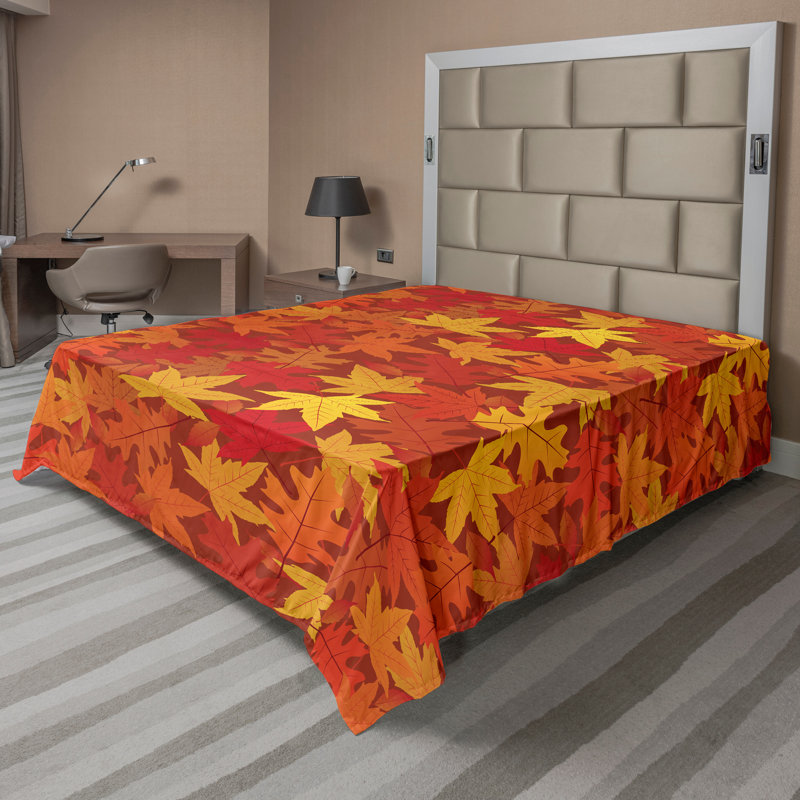 Ambesonne Nature Top Flat Sheet Glisten Fish Sunlight, Full Flat Sheet, Burnt Orange Floral