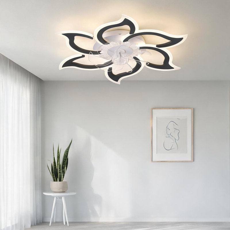 Ventilateur de plafond encastré noir mat avec lumière DEL, télécommande, portée de pales de 33 pouces pour les chambres et les salons, style nordique moderne