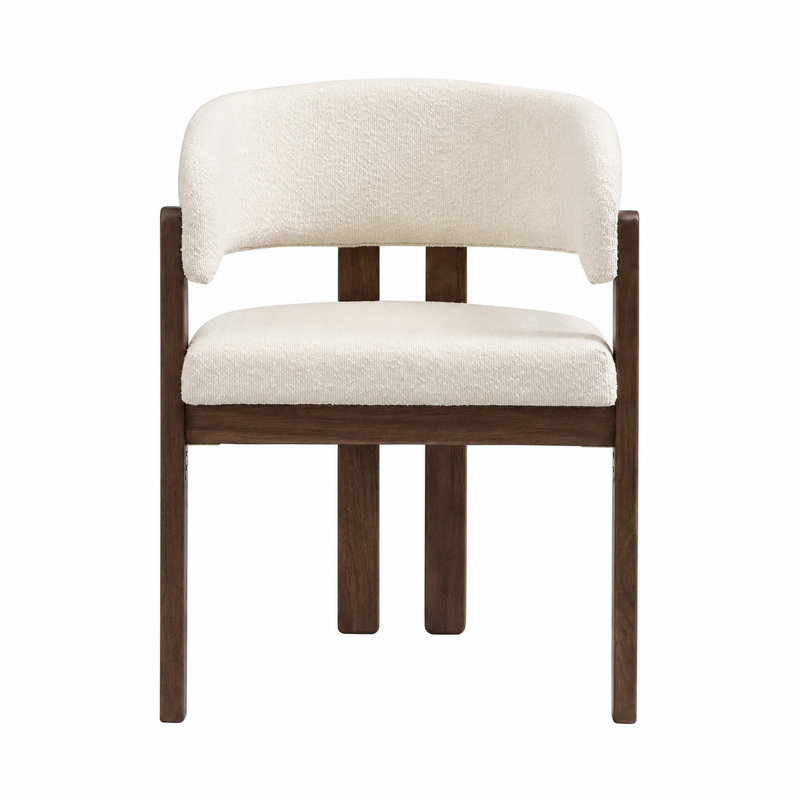 Boucle Upholstered Armchair in Beige, Brown, 2