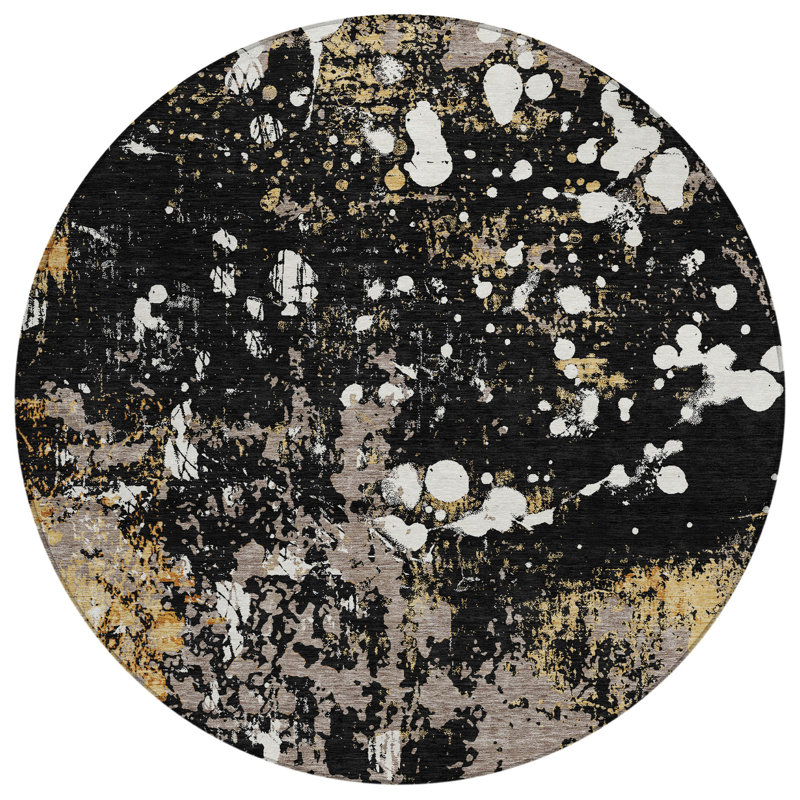 Machine Washable Indoor/Outdoor Chantille ACN2679 Abstract Rug, 8' Round, Black