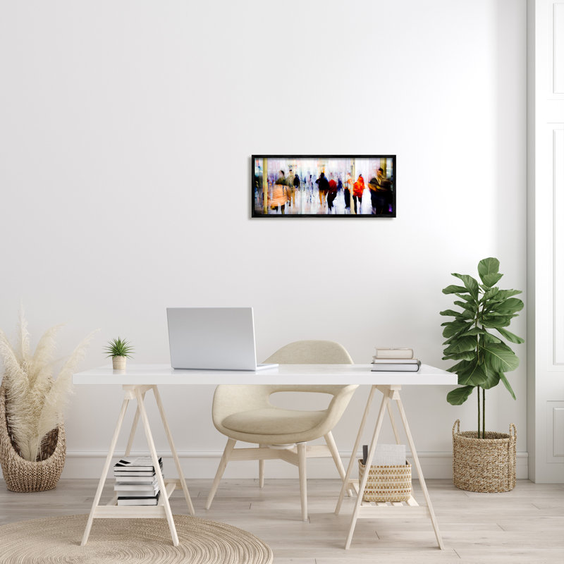 «Modern Industrial Crowd Abstract Long Exposure», art mural par Sven Pfrommer, H 10 po x l 24 po, Giclée encadrée noir minuit