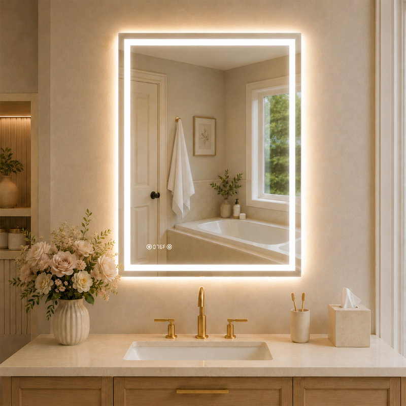 Miroir de salle de bain mural en cristal poli l 30 po x H 36 po TMMV, L 30 po x H 36 po