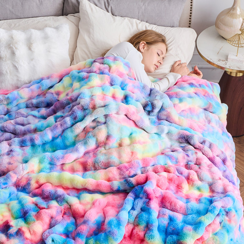 Jeté en fausse fourrure mouillée de luxe arc-en-ciel de luxe pour canapé-lit 700GSM par Newcosplay (mauve, 50 x 60 po), Jeté