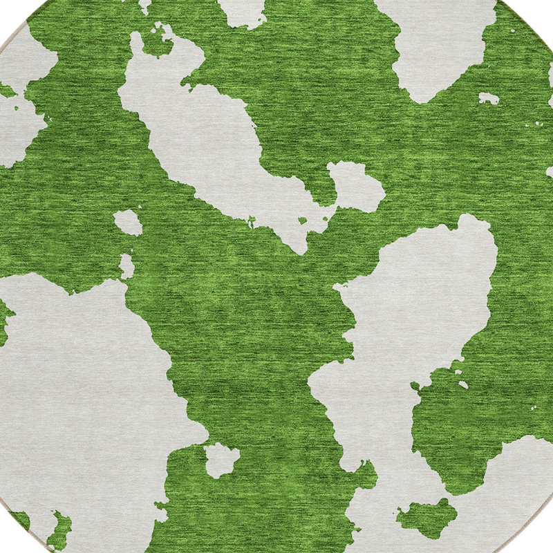 Tapis intérieur rond lavable abstrait vert et ivoire 8 pi