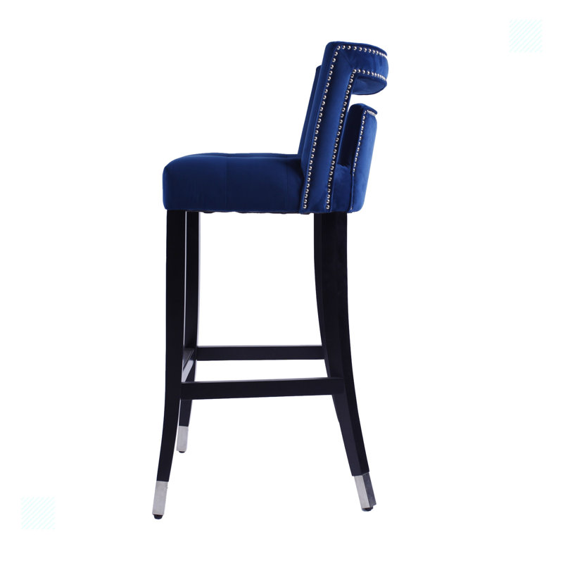 Chaise de salle à manger en velours suède avec têtes de clous, Tissu bleu marine