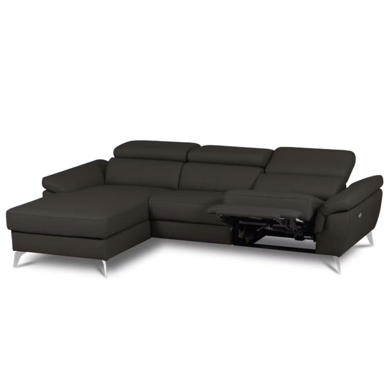 Milton Keynes Italian Leather Electric Reclining Corner Sofa with Adjustable Headrests and Adjustable Armrests, Brown