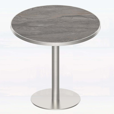 Table de salle à manger ronde ronde avec plateau en faux marbre, structure en métal robuste pour les espaces compacts