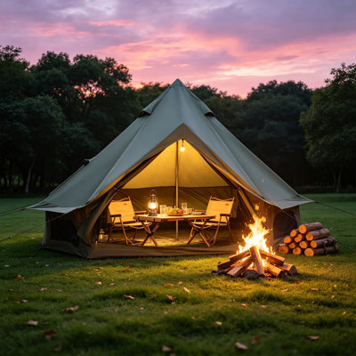 9.8×9.8×6.56FT 4 Season Waterproof Oxford Bell Tent with Stove Jack, Large Glamping Yurt Tent for Family Camping, Suitable for 3-4 Persons