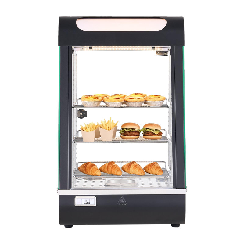 3-Tier Commercial Food Warmer Display, 800W Food Display Warmer with LED Light, Top Storage and Adjustable Shelves, 86?~185? Steam Heating, 60 Qt /57L for Hamburger, Pizza, Bread, Fried Chicken