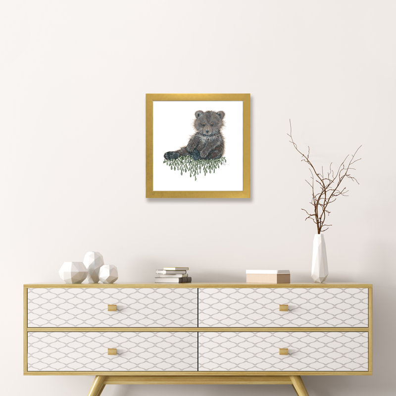 Bébé ours - reproduction d'art, Blanc, H 24 po x l 24 po x p 1 po, Papier encadré doré