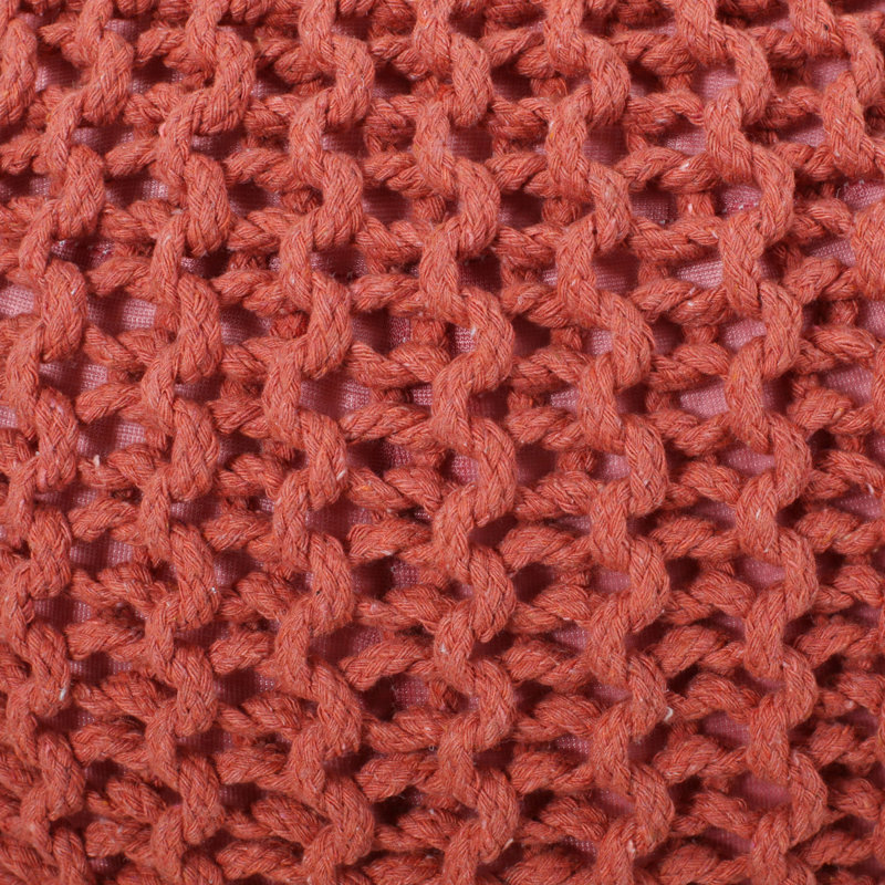 Bordeaux  Knitted Cotton Round Pouf, Coral, Coral