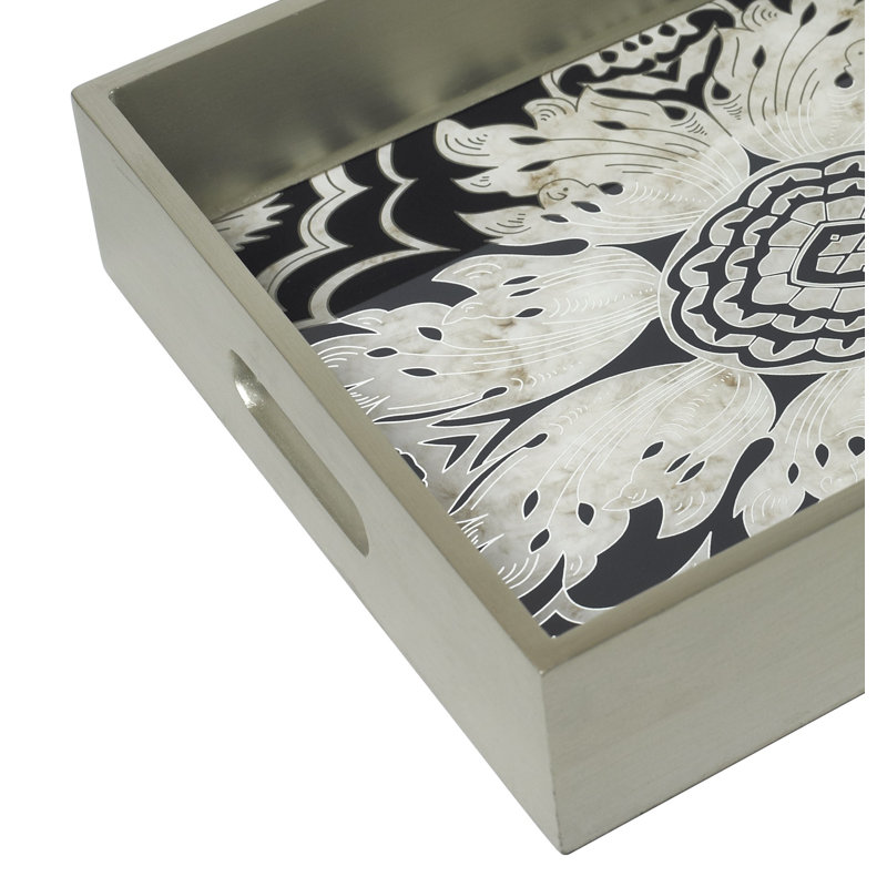 Reverse Painted Mirror Vanity Tray, Midnight, Large (2.6" H x 18.5" W x 23.4" L)