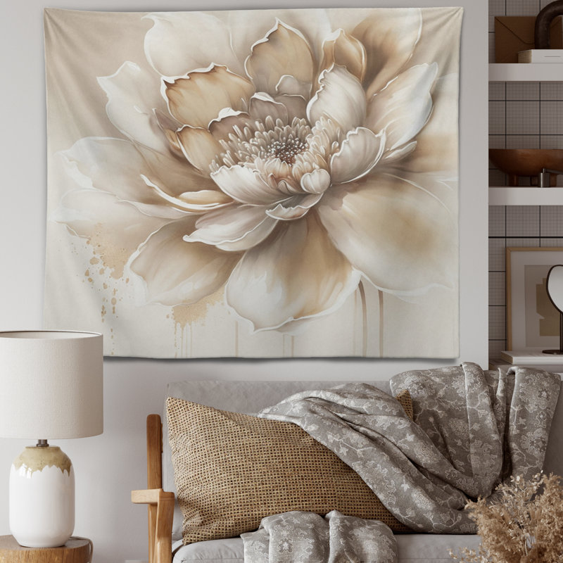 Tapisserie en polyester beige à motif floral III, H 32 po x l 39 po
