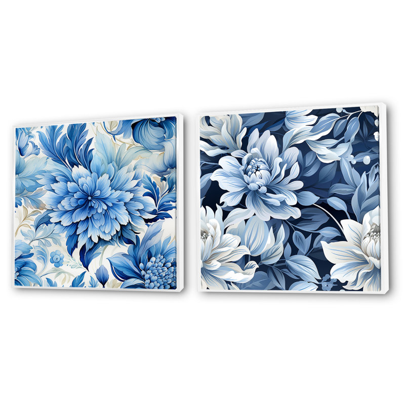 Beaucanton - Ensemble de 2 collages floraux carrés, Cadre flottant blanc, H 30 po x l 61 po
