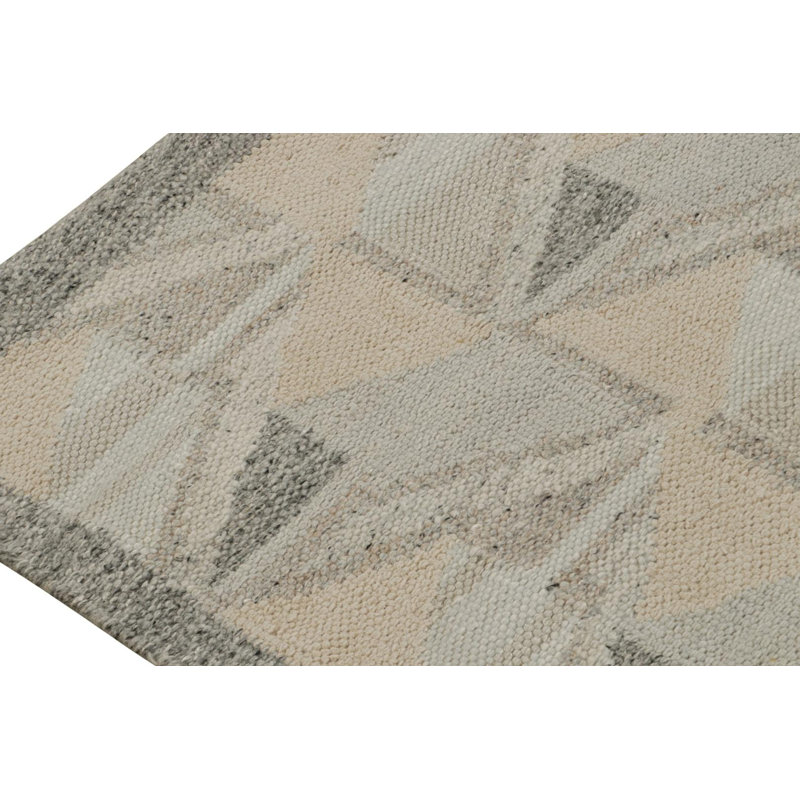 Rug & Kilim’S Scandinavian Kilim Runner With Gray-Beige Geometric Patterns, Runner 3' x 10'