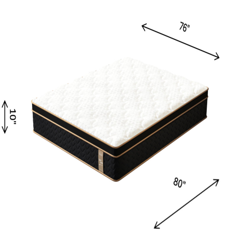 Très grand matelas très grand de 10 pouces, rembourrage en mousse à mémoire de forme, ressorts ensachés individuels pour le soutien des bords, et matelas de chambre à coucher moderne blanc et noir avec toucher doux et support de surface respirant, isolation du mouvement, soie