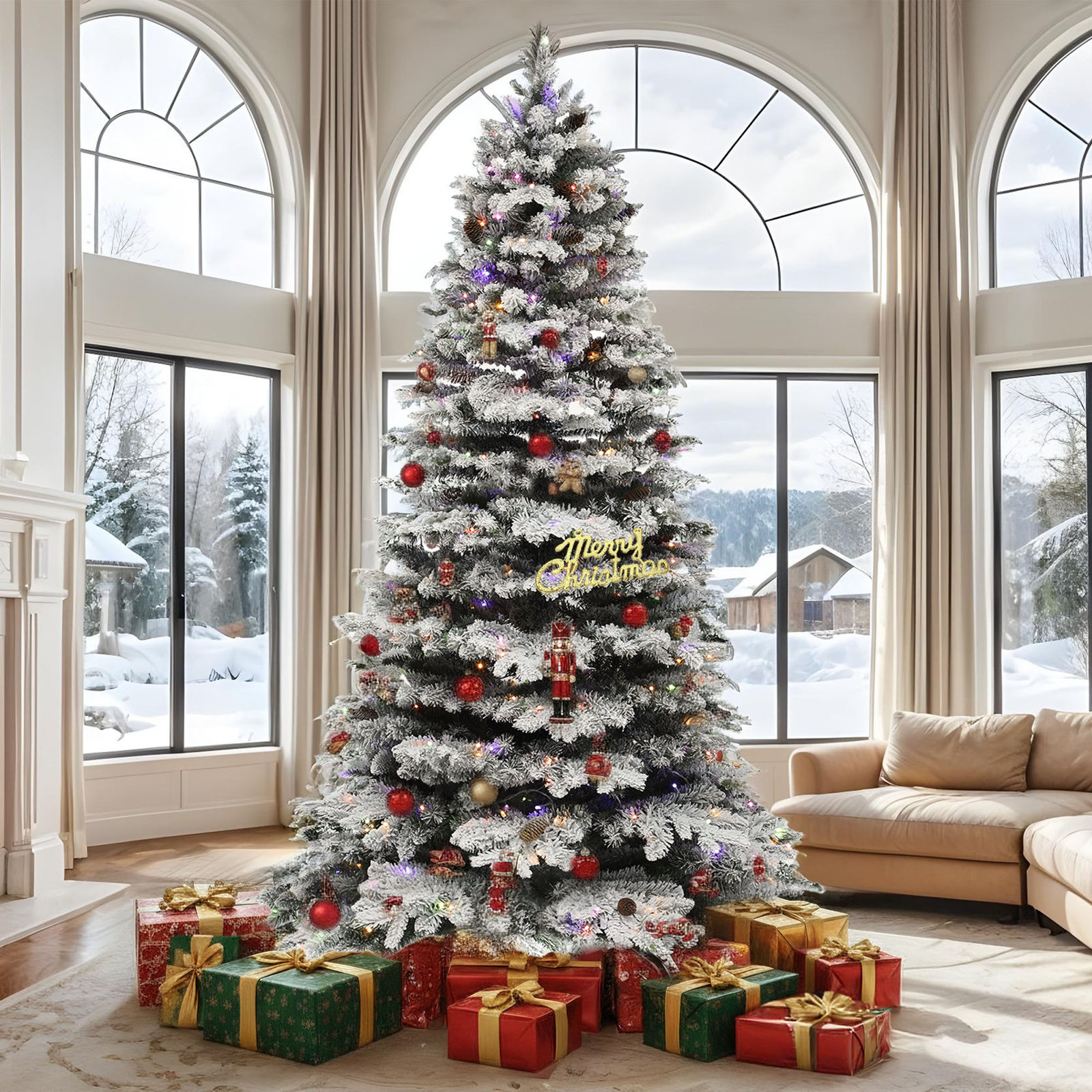 Slim Frosted Pre-Lit Spruce Christmas Tree, 7.5'