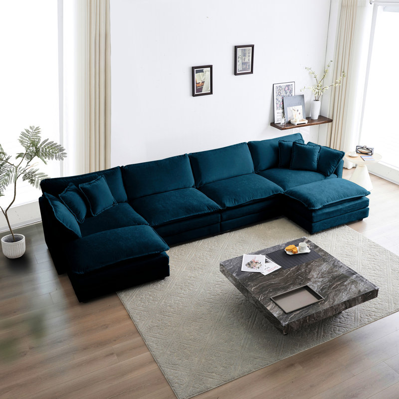 Revêtement en chenille bleue et méridienne réversible en U respirant