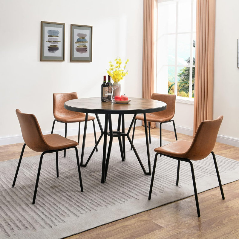 Marella Round Metal Base Dining Table, Rustic Brown, 31" H x 42" W x 42" D