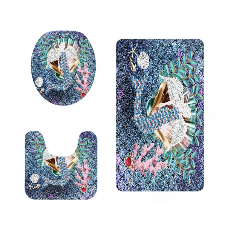 Ensemble de tapis de salle de bain 3 pièces Collage Mermaid Coral