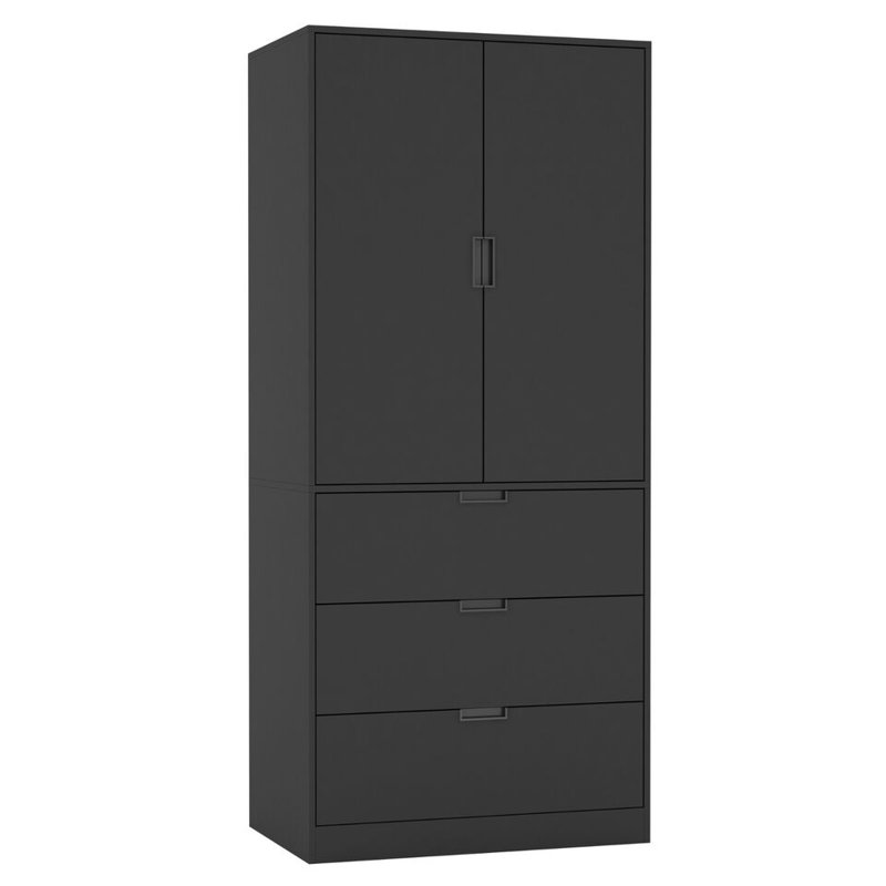 Stephy Solid Wood Wardrobe, Black