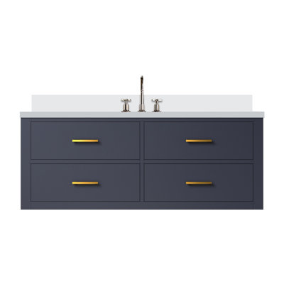 Blue Single Bath Vanity 48 In. W X 22 In. D, White Quartz Top, And Faucet Set