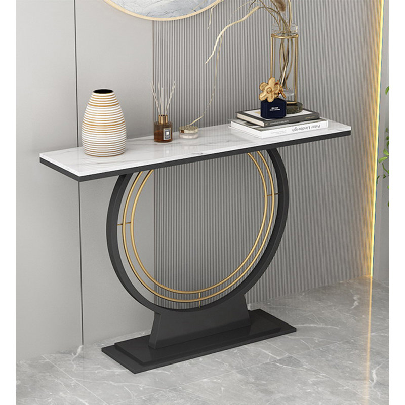 39.37" White;Black Rectangular Marble;Iron Console Table, 31.5" H x 47.24" W x 11.81" D