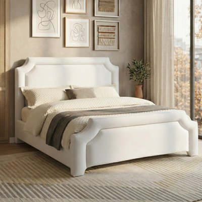 Elegant Upholstered Bed Frame With Nailhead Trim.