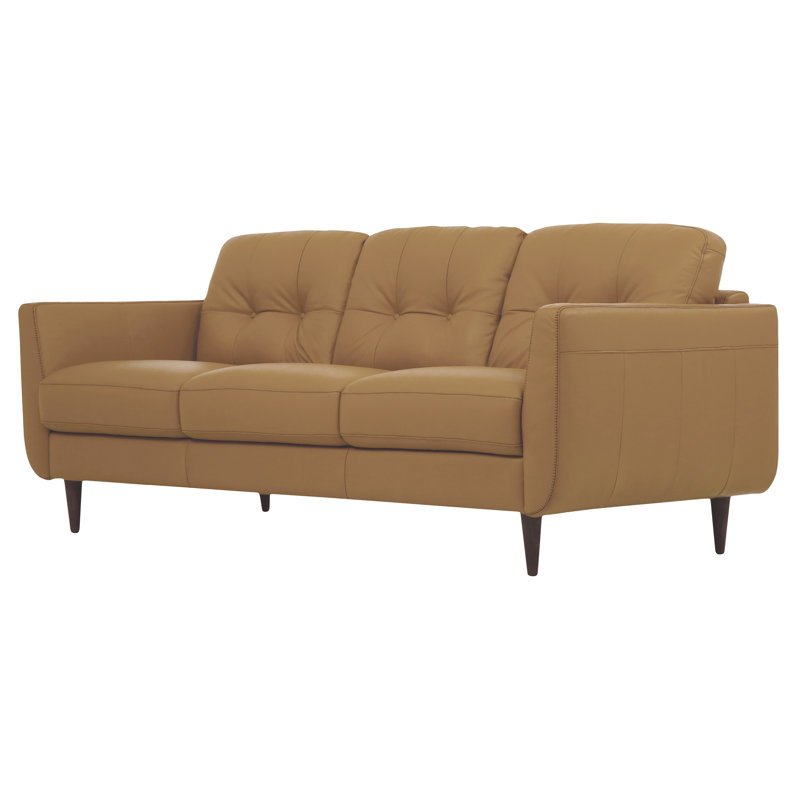 Canapé 82,6 po à accoudoirs évasés en cuir véritable, Cuir véritable brun