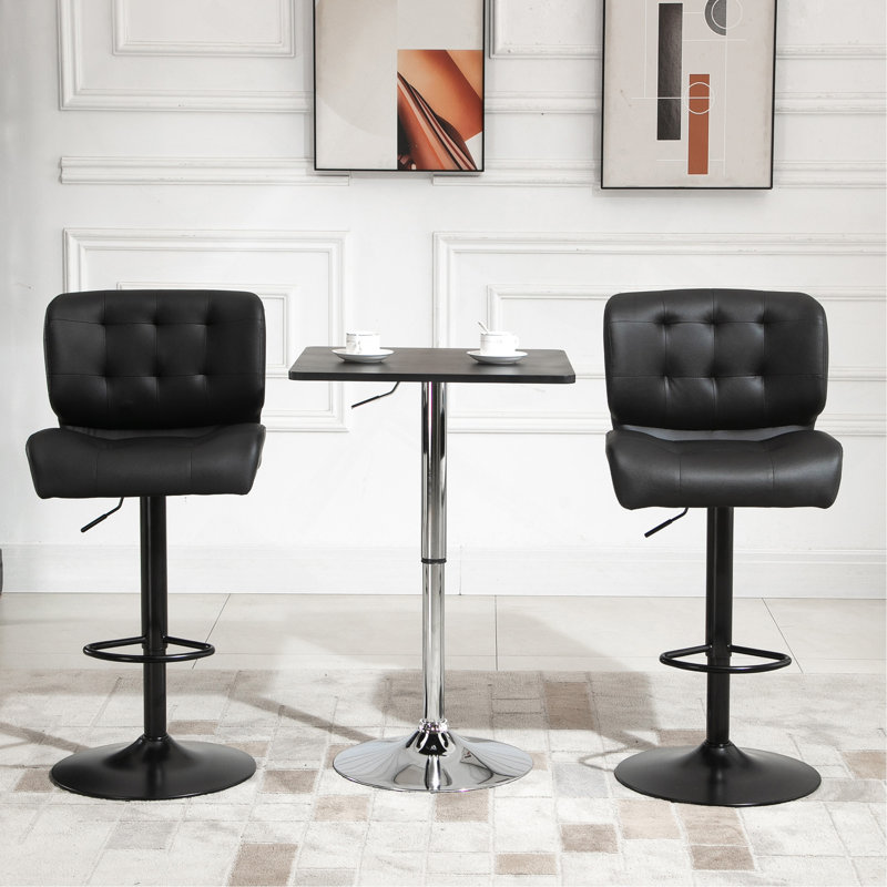 Ensemble de 2 tabourets de bar avec siège réglable, coussin rembourré épais et repose-pieds en métal, noir