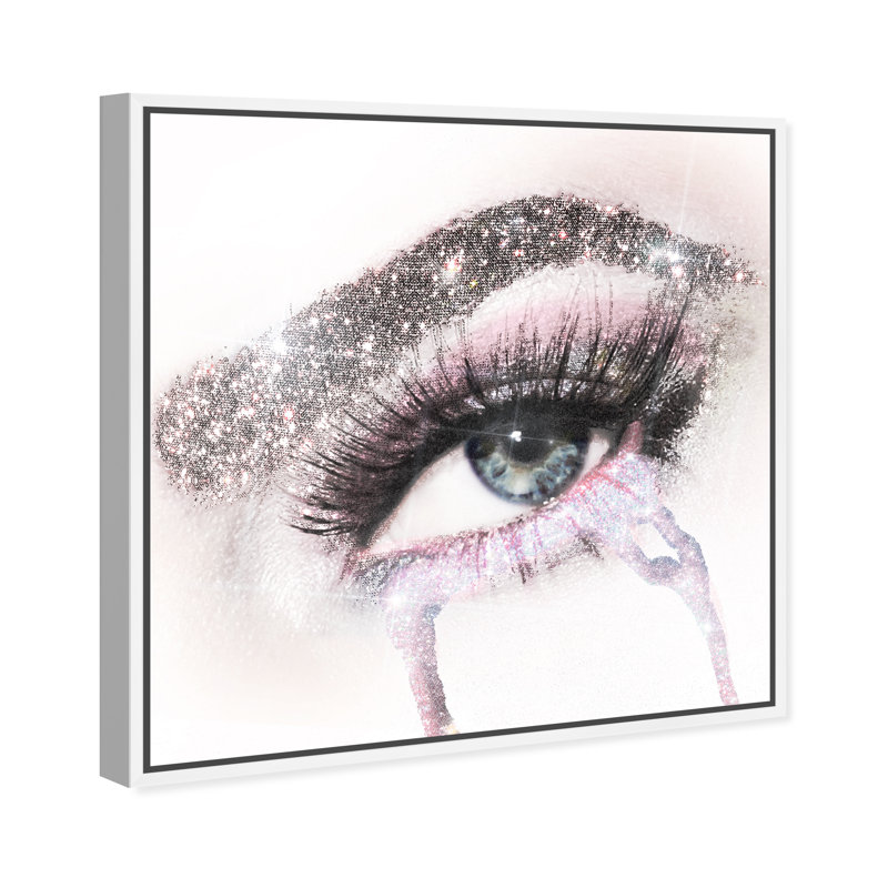 " Fashion And Glam Eyes And Rhinestones Pink, Glam Gray ", White Floater Framed, 24" H x 24" W 